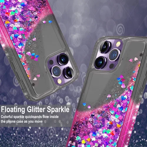 Vista 4 de STARSHOP Funda compatible con iPhone 13 Pro Max, con [protector de pantalla de vidrio templado incluido] Liquid Bling Sparkle Flotante Glitter