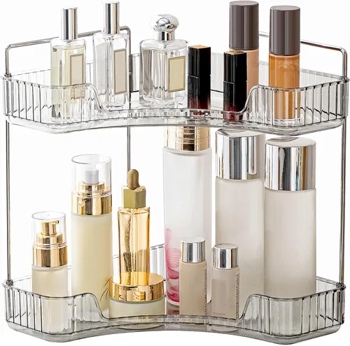 Vista 15 de YCIA&DONE Organizador de esquina para mostrador de baño, organizador de maquillaje para tocador, bandeja de perfumes cosméticos para el cuidado