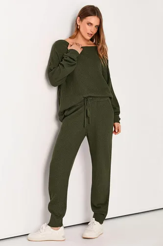 Vista 4 de PRETTYGARDEN Conjunto de 2 piezas para mujer, sudadera de manga larga y pantalones largos, ropa de descanso