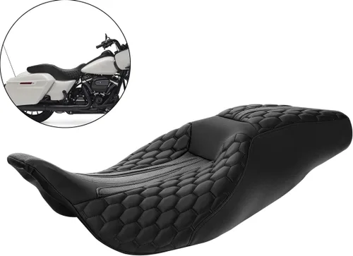Vista 3 de Asiento de conductor, pasajero y piloto - SLMOTO Asiento de motocicleta de una pieza para 2 personas, compatible con Harley Touring Road King CVO
