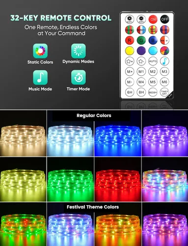 Vista 3 de GZBtech Tira de luces LED RGB+IC+CCT 5.00 m/16.4 pies, luz festiva persiguiendo colores para exteriores con blanco cálido y frío, impermeable IP65