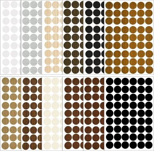 Vista 2 de Tenare 648 piezas calcomanías adhesivas para cubrir agujeros de tornillos, calcomanías de veta de madera para muebles, 12 colores, impermeables