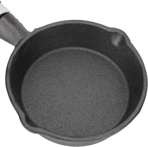 Vista 8 de Fdit Sartén, sartén de hierro fundido de 3.9 in con mango de madera, sartén para huevos, mini sartén para panqueques de fondo plano, utensilios