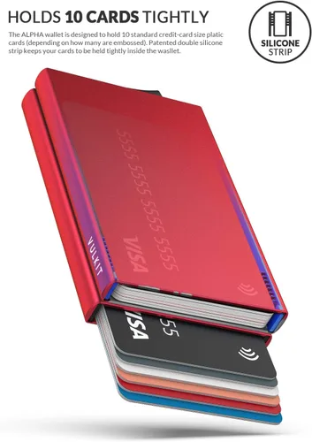 Vista 29 de VULKIT Cartera desplegable, soporte minimalista para tarjetas de crédito, bloqueo RFID, funda de metal delgada para hombres