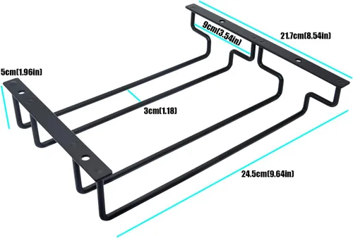 Vista 3 de Estante para copas de vino de 9.64 pulgadas para debajo del gabinete, soporte para copas de vino, soporte para almacenamiento de gafas, organizador