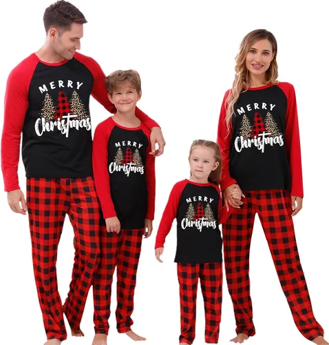 Vista 2 de Awoscut Pijamas de Navidad para la familia, conjuntos de pijamas de Navidad a juego para parejas, adultos y niños, pijamas de Navidad