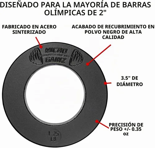 Vista 3 de Micro Gainz - Juego de discos de peso olímpicos fraccionales, juego de 10 discos olímpicos con bolsa, diseñado para pesas olímpicas