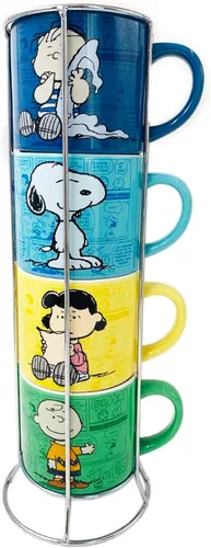 Vista 24 de Silver Buffalo Care Bears - Juego de tazas de cerámica con logotipo de corazón arcoíris, 4 unidades, 10 onzas