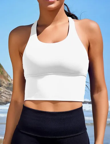 Vista 2 de Sujetadores deportivos para mujer, camisetas cortas de línea larga, camisetas sin mangas, camisola para gimnasio, yoga, entrenamiento, correr