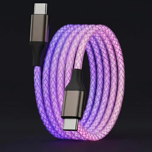 Vista 8 de Cable USB C a USB C, cable de carga rápida que se ilumina siempre encendido Azul