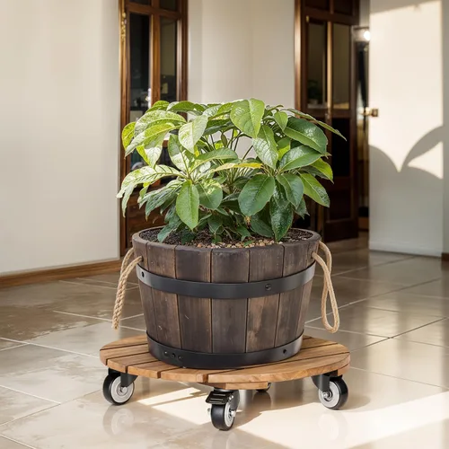 Vista 6 de Idzo Paquete de 2 cajas de madera de 12 pulgadas con ruedas resistentes, capacidad de 264 libras, plataforma de madera dura de acacia, soporte