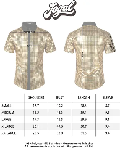 Vista 7 de JOGAL Men's 70s Costume Rainbow Sequins Disco Party Dress Short Sleeve Button Down Shirts
