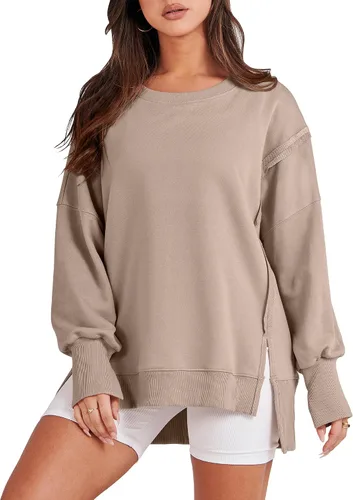 Vista 19 de ANRABESS Sudaderas de gran tamaño para mujer, con cuello redondo, manga larga, casuales y holgadas, con aberturas, ropa de otoño 2025