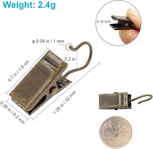 Vista 6 de Coideal Pequeños Ganchos para Cortinas de Bronce, 100 Piezas de Ganchos de Latón Metálico para Colgar Luces de Fiesta, Accesorios para Decoración