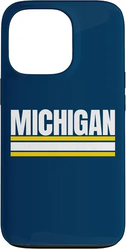 Vista 10 de Michigan - Carcasa para iPhone 17, diseño tradicional de líneas de rayas amarillas/blancas
