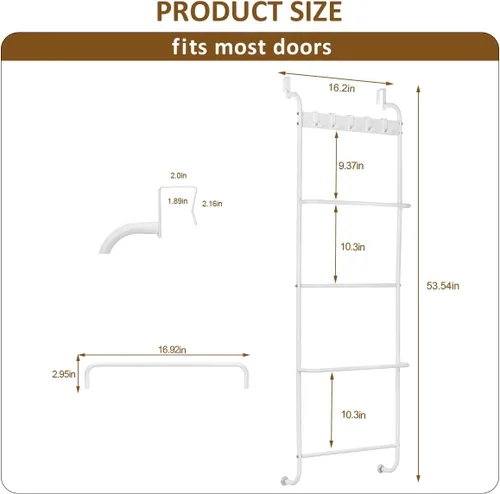 Vista 7 de Toallero de 5 niveles para colgar en la puerta del baño, toallero de puerta de baño, soporte para manta de puerta para ropa, toallas de mano