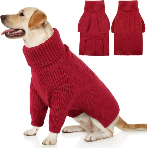 Vista 12 de Queenmore Suéter de invierno para cachorros – Suéter cálido de invierno para perros medianos y medianos, manga larga, cuello alto, azul, XS