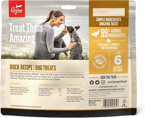 Vista 2 de ORIJEN Golosinas para perros con receta de pato liofilizado, 3.25 onzas