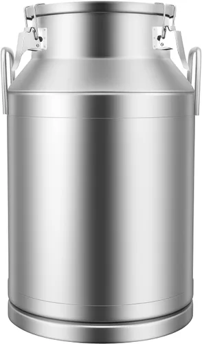 Vista 19 de Lata de leche de acero inoxidable de 3.17 galones, cubo de leche resistente con mango ergonómico y tapa hermética, recipiente sólido líquido SS