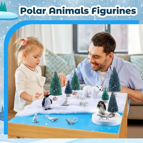 Vista 5 de 19 piezas de conjunto de figuras de animales árticos, diorama de hábitat de animales árticos, figuras de animales polares, osos polares, pingüinos