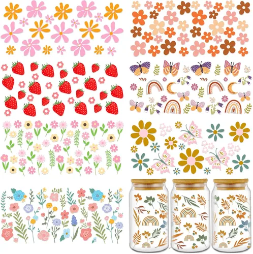 Vista 8 de Rngmsi Envoltura de Taza UV DTF - 8 Hojas Envolturas de Taza UV DTF de Abeja para 16 oz, Calcomanías Uvdtf de Gnomos Mariposa Panal, Calcomanías