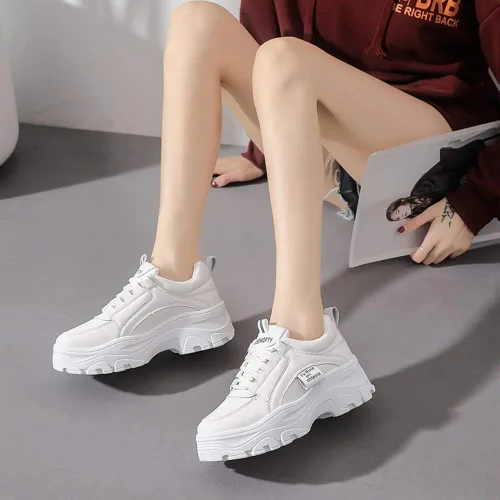 Vista 4 de NCNDB Zapatos deportivos de plataforma para mujer, con cordones, de moda, con parte inferior aumentada