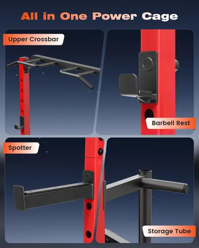 Vista 4 de OPPSDECOR Squat Rack, Multi-Function Power Cage Rack with Adjustable Weight Bench, Squat Rack with Pull-up Bar, J-Hooks, More Training Attachment
