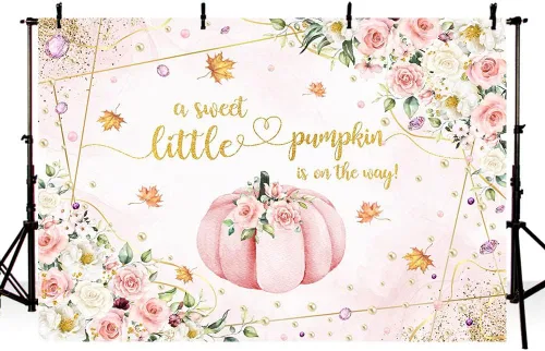 Vista 4 de AIBIIN Telón de fondo de calabaza para baby shower de 7 x 5 pies para niñas, calabaza rosa floral, baby shower, fondo de fotografía de otoño