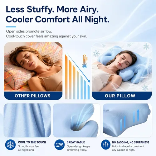 Vista 4 de Almohada cervical cervical para dormir, almohada de contorno de espuma viscoelástica de firmeza media con orificios para los brazos, 2 alturas