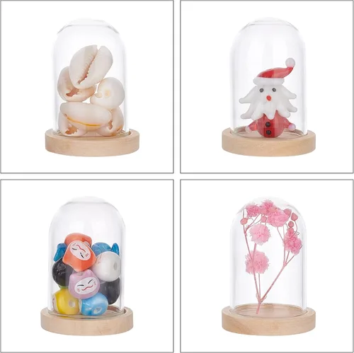 Vista 6 de NBEADS 10 juegos de mini cúpula de cristal de flor eterna, vitrina de vidrio transparente con 2 colores base de madera para el día de San Valentín