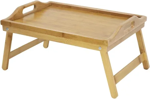 Vista 2 de KKTONER Bandeja de mesa de cama de bambú con patas plegables, bandeja de desayuno para cama con patas plegables para comer y portátil, bandejas