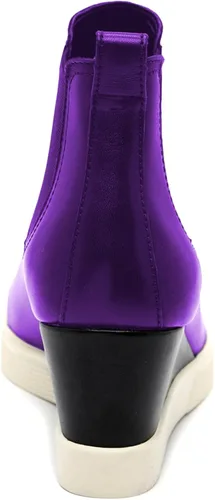 Vista 4 de FOWT Women Leather Wedge Sneaker Chelsea Boots Wide Width Ankle Boot Waterproof High Chunky Heels Short Booties Slip-On Light Rain Shoes Winter Fall