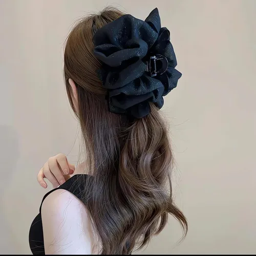Vista 4 de Clip de pasador francés de satén sedoso con lazo grande para mujer, lazo de seda de gasa, clips de burbujas en capas de tul esponjoso, accesorios