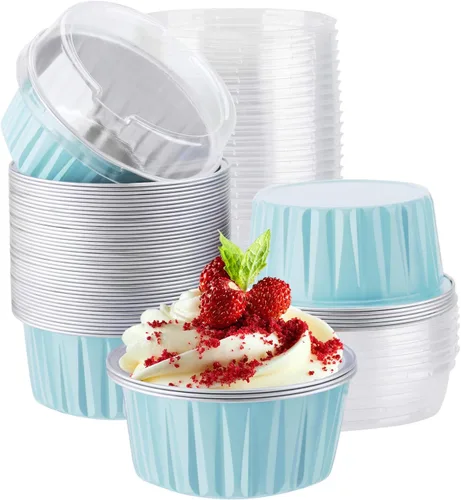 Vista 26 de EUSOAR Forros para cupcakes para hornear, 50 forros para magdalenas de 5 onzas, moldes de papel de aluminio desechables, recipientes de postre