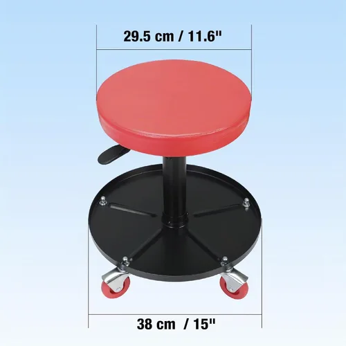 Vista 4 de BIG RED - Asiento de arrastre para garaje/taller: Taburete mecánico neumático ajustable y acolchado con bandeja de almacenamiento para herramientas