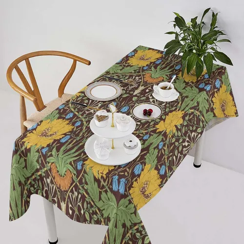 Vista 40 de Mantel Floral Retro de Pájaros, Diseño Original Bohemio William Morris Estampado Cubierta de Mesa para Hogar Picnic Fiesta Comedor Cocina William