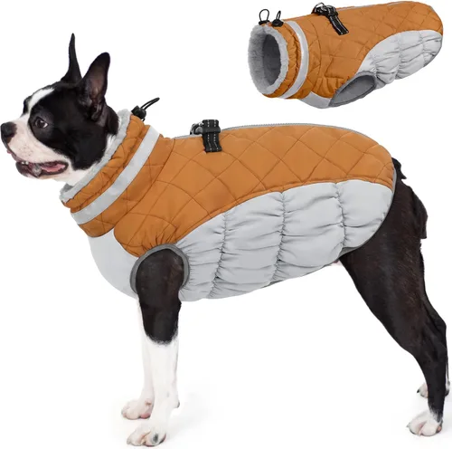 Vista 30 de AOFITEE Abrigo para perro, chaquetas cálidas para perros pequeños, abrigo de invierno para perros con arnés integrado, chaqueta de invierno