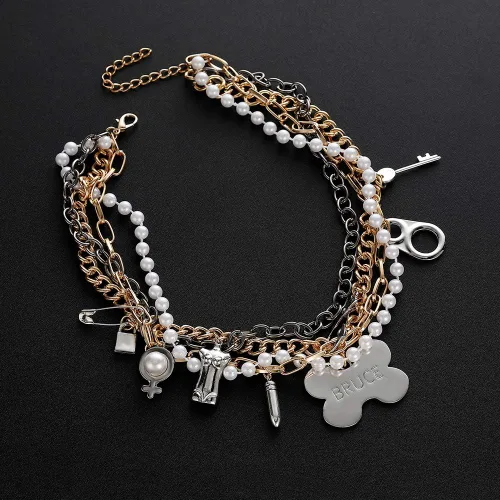 Vista 3 de Hanreshe - Gargantilla de perlas con clip de papel, chapado en cobre y plata, colgante de corazón, cadena de abalorios, joyería de moda para mujer