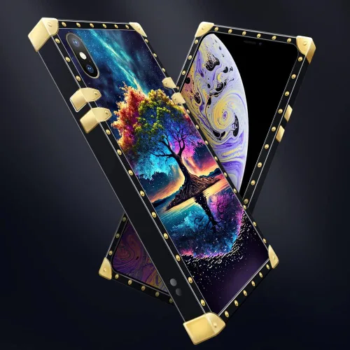 Vista 5 de DAIZAG Funda compatible con iPhone Xs Max, funda de regalo dorada a prueba de golpes, energía del árbol de la vida