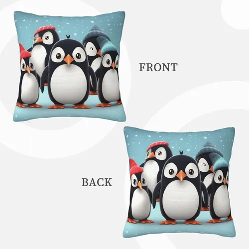Vista 3 de Fundas de almohada decorativas rústicas con bonitos pingüinos de 18 x 18 pulgadas, funda de almohada suave cuadrada para decoración de sofá