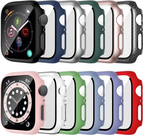Vista 9 de Paquete de 12 fundas para Apple Watch de 38 mm Series 3/2/1 con protector de pantalla de vidrio templado, funda protectora HD para el iWatch