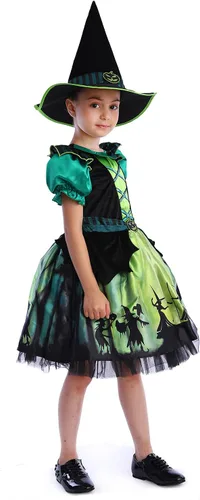 Vista 3 de Lingway Toys Disfraz de bruja de Halloween con sombrero para niñas