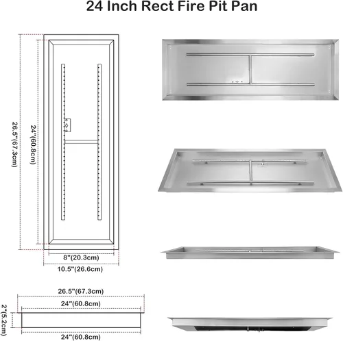 Vista 2 de Stanbroil Fogata rectangular de gas desplegable de 24 x 8 pulgadas con kit de encendido por chispa, 304 SS, versión de gas propano, 90,000 BTU máximo
