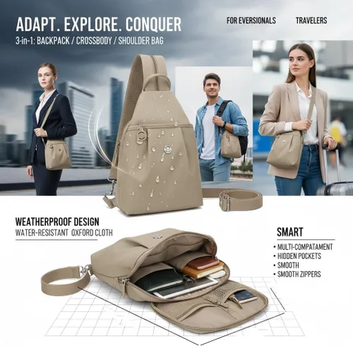 Vista 2 de DDRIC Bolsa de viaje antirrobo premium 3 en 1 2025, bolsa de viaje impermeable de 2 vías, mochila de tela Oxford, para desplazamientos, Negro