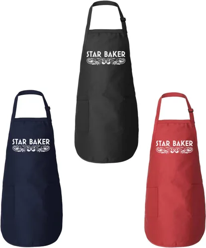 Vista 2 de Donkey Tees Star Baker - Delantal para hornear – 2 bolsillos delanteros de cocina, unisex, ajuste largo con lazos traseros Negro