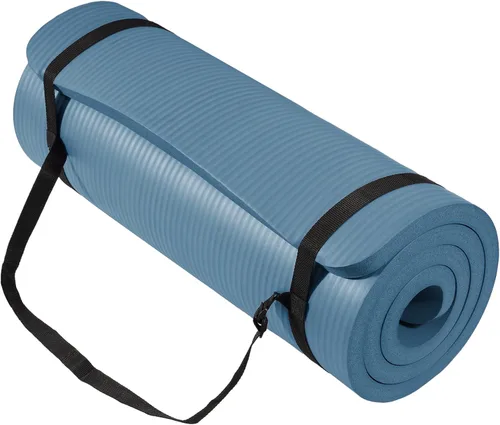 Vista 12 de Fitvids Esterilla de yoga extra gruesa de alta densidad antidesgarros de 1/2 pulgada con correa de transporte, color verde