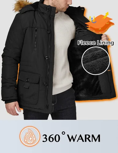Vista 5 de WenVen - Chaqueta de invierno con capucha para hombre, estilo parka
