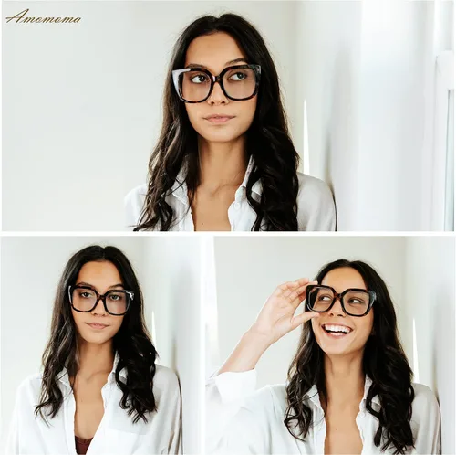 Vista 2 de Paquete de 3 lentes de lectura cuadrados retro de gran tamaño para mujer, grandes y elegantes con bloqueo de luz azul AM6072