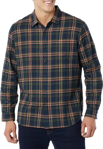 Vista 79 de Amazon Essentials Camisas de franela de manga larga para hombre, corte ajustado, a cuadros con botones