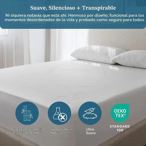 Vista 2 de Olive + Crate Protector de colchón de bambú 100% viscosa, funda de colchón de refrigeración ecológica, protección hipoalergénica impermeable
